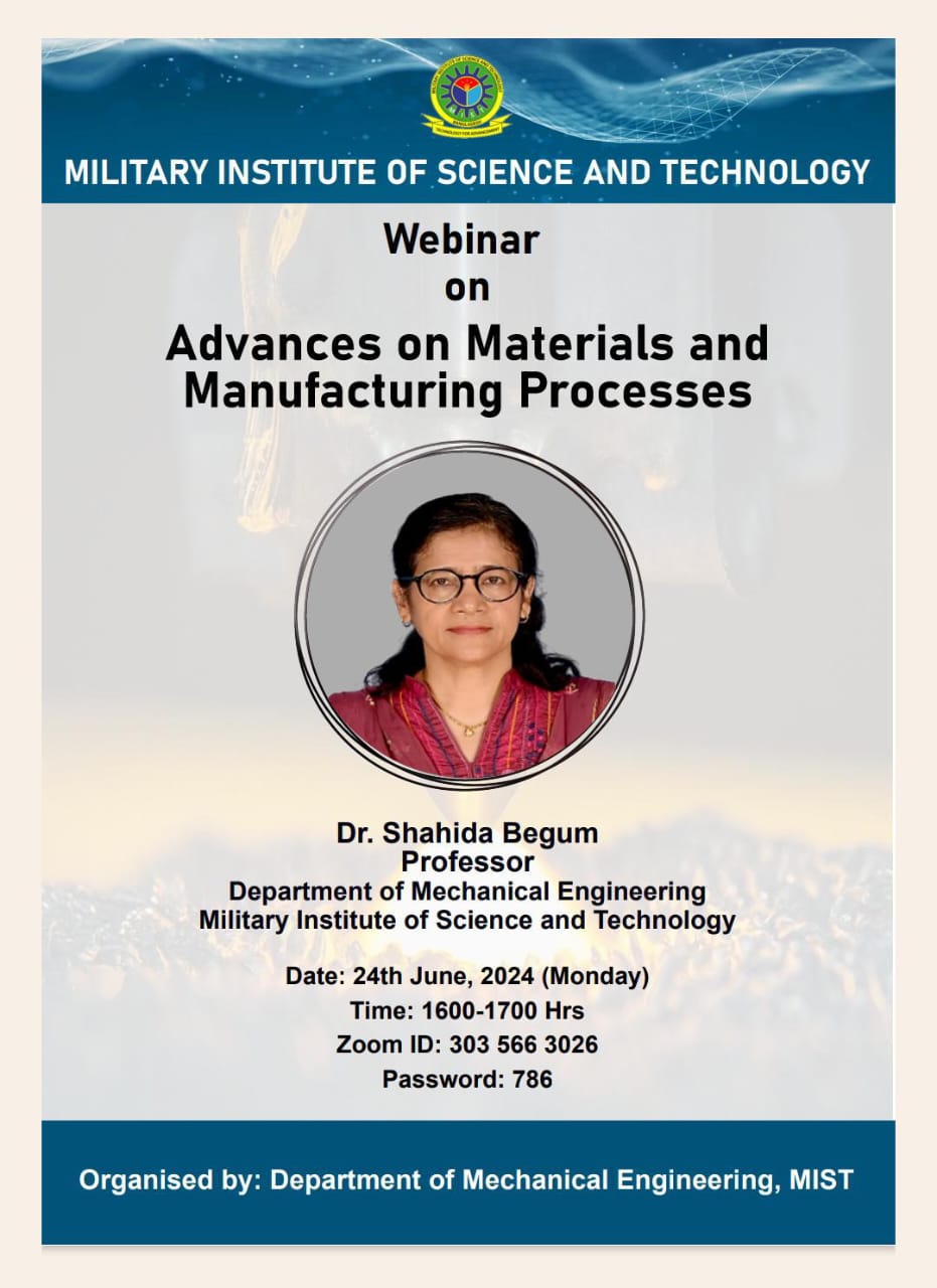 Webinar on Advances on Materials and Manufacturing Processes